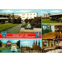 Wiesbaden Jugendherberge auberge de jeunesse vues de la ville Allemagne carte postale 1980