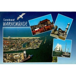 Warnemünde port phare et voiliers sur la mer Baltique carte postale allemande