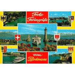 Lindau lac de Constance vues du Bodensee phare port et bateau carte postale 1993