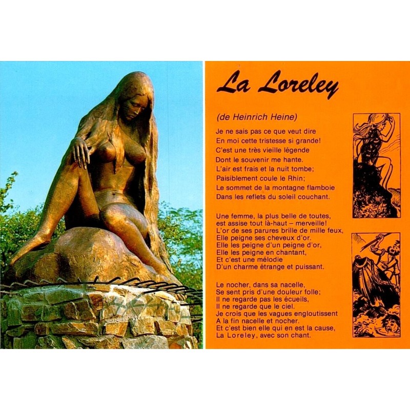 Sankt Goarshausen Loreley statue et poème de Heinrich Heine carte postale Allemagne