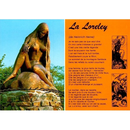 Sankt Goarshausen Loreley statue et poème de Heinrich Heine carte postale Allemagne