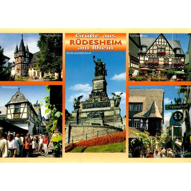 Rüdesheim am Rhein Niederwalddenkmal Drosselgasse et maisons à colombages carte postale