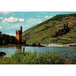 Bingen am Rhein Mäuseturm château Ehrenfels Allemagne carte postale ancienne Rhin vignobles bateau