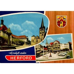 Herford Allemagne vues ville églises centre-ville blason Westphalie carte postale
