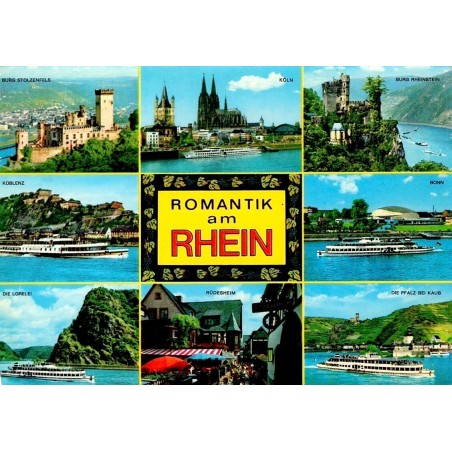 Romantik am Rhein Rhin romantique Cologne Coblence Bonn Lorelei Rüdesheim châteaux Allemagne carte postale