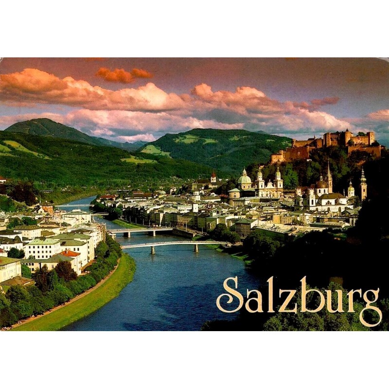 Salzburg vue de la vieille ville, Salzach et forteresse de Hohensalzburg depuis le Mönchsberg