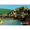 Salzburg vue sur la Salzach, vieille ville et forteresse de Hohensalzburg, carte Meyer’s Farbkarten
