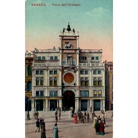 Venise Torre dell’Orologio place Saint-Marc animée carte postale ancienne colorisée