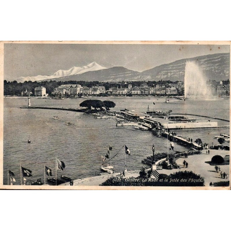 Genève Rade Jetée des Pâquis et Jet d’eau carte postale ancienne Jaeger n°6022