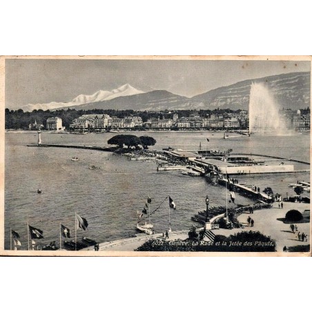 Genève Rade Jetée des Pâquis et Jet d’eau carte postale ancienne Jaeger n°6022