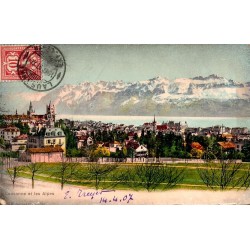 Lausanne et les Alpes Suisse CPA 1907 vue lac Léman carte postale ancienne
