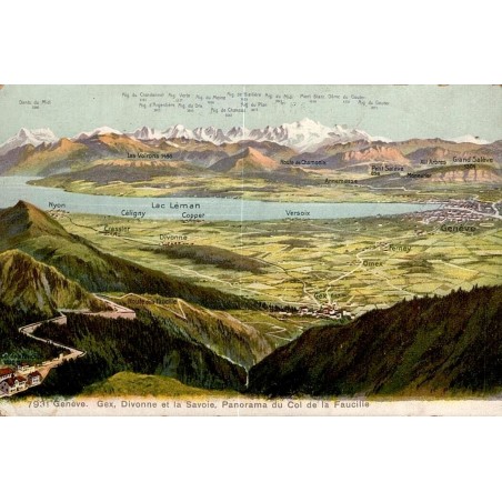 CPA Col de la Faucille panorama Genève Gex Divonne lac Léman Mont Blanc et Alpes