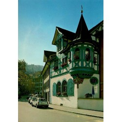 CPM Saint-Gall Suisse Haus zum grünen Hof maison de 1606 à colombages et oriel