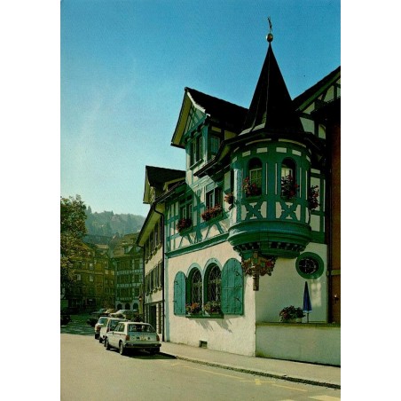 CPM Saint-Gall Suisse Haus zum grünen Hof maison de 1606 à colombages et oriel