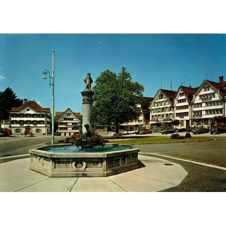 CPM Gais Suisse Dorfplatz place du village fontaine et maisons traditionnelles d'Appenzell