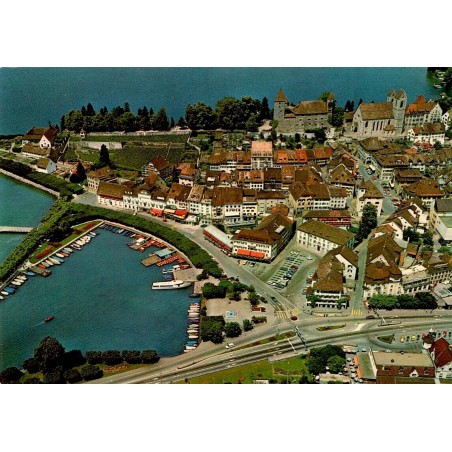 CPSM Rapperswil Suisse vue aérienne du port, château, vieille ville et lac de Zurich