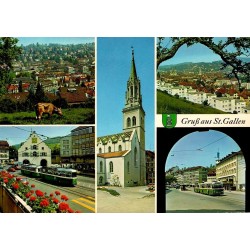 CPM Saint-Gall Suisse multivues église centre-ville transports publics et panorama urbain
