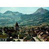 CPSM Bulle en Gruyère Suisse vue générale château et montagnes du canton de Fribourg