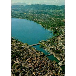 CPSM Zürich Suisse vue aérienne du lac, Limmat, vieille ville et centre historique