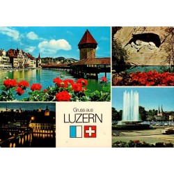 CPSM Lucerne Suisse Gruss aus Luzern Kapellbrücke Lion de Lucerne Photoglob