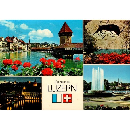 CPSM Lucerne Suisse Gruss aus Luzern Kapellbrücke Lion de Lucerne Photoglob