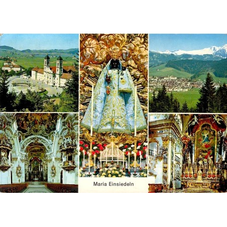 CPSM Maria Einsiedeln Suisse abbaye Vierge noire église baroque carte circulée 1966