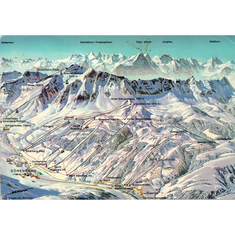 CPSM Sörenberg Entlebuch Suisse domaine skiable pistes remontées mécaniques panorama 1978