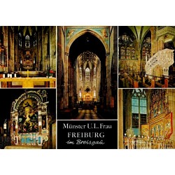 CPSM Fribourg-en-Brisgau cathédrale Münster intérieur Allemagne nef autels vitraux
