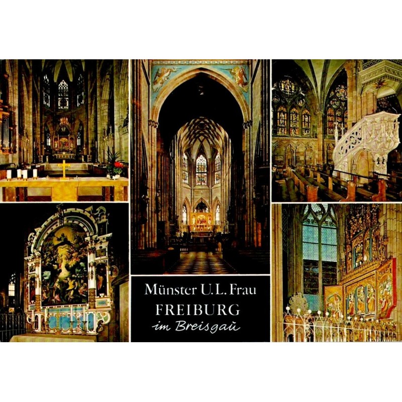 CPSM Fribourg-en-Brisgau cathédrale Münster intérieur Allemagne nef autels vitraux