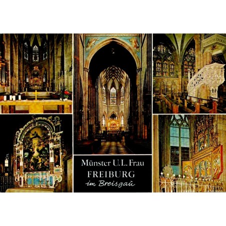 CPSM Fribourg-en-Brisgau cathédrale Münster intérieur Allemagne nef autels vitraux