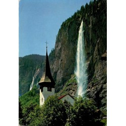 Lauterbrunnen cascade du Staubbach église Suisse CPSM 1963
