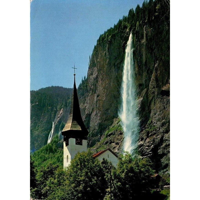 Lauterbrunnen cascade du Staubbach église Suisse CPSM 1963