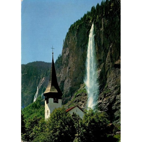 Lauterbrunnen cascade du Staubbach église Suisse CPSM 1963