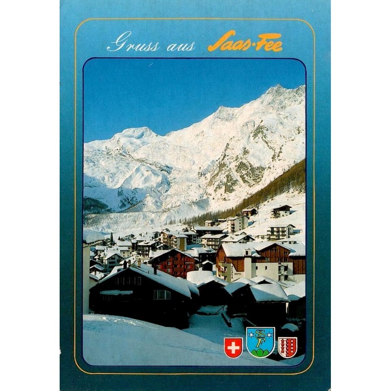 Saas-Fee village enneigé Valais Alpes Suisse CPSM circulée