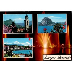 Lugano Suisse lac Monte San Salvatore fontaines illuminées CPSM