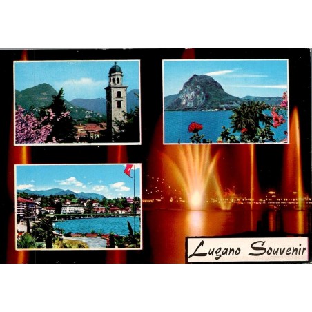 Lugano Suisse lac Monte San Salvatore fontaines illuminées CPSM