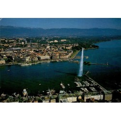 Genève Jet d’Eau quai du Mont-Blanc lac Léman vue aérienne CPSM