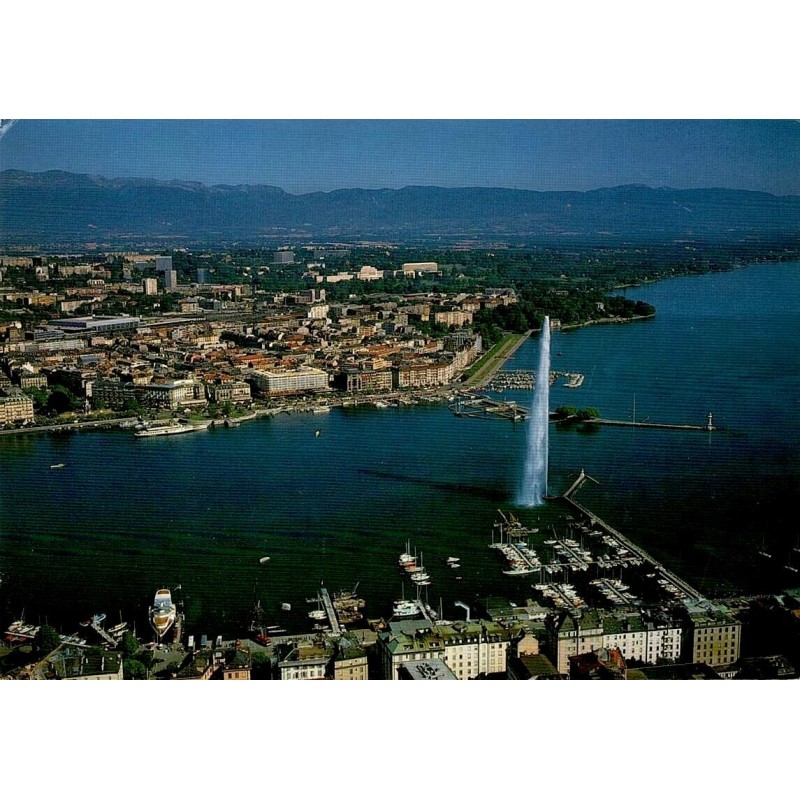 Genève Jet d’Eau quai du Mont-Blanc lac Léman vue aérienne CPSM