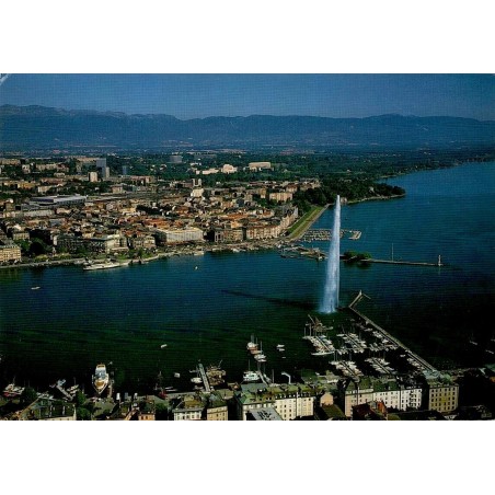 Genève Jet d’Eau quai du Mont-Blanc lac Léman vue aérienne CPSM