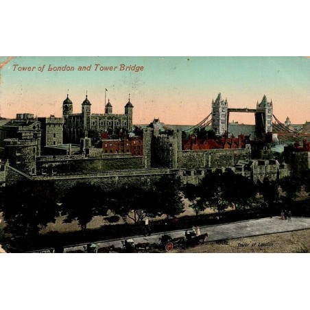 CPA Londres Tour de Londres Tower Bridge et attelage circulée en 1910