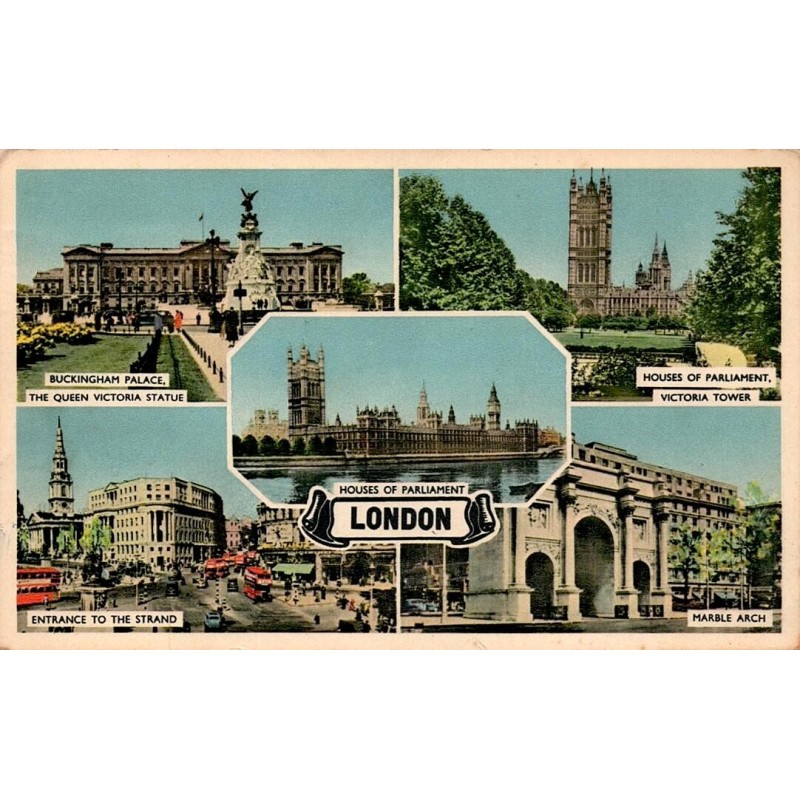 CPSM Londres multivues Buckingham Palace Parlement Strand Marble Arch 1953