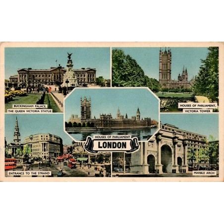 CPSM Londres multivues Buckingham Palace Parlement Strand Marble Arch 1953