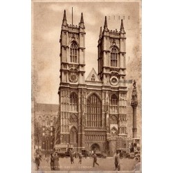 CPSM Londres Westminster Abbey façade occidentale animée avec autobus en 1930
