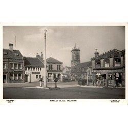 CPSM Meltham Market Place église et commerces du Yorkshire vers 1961