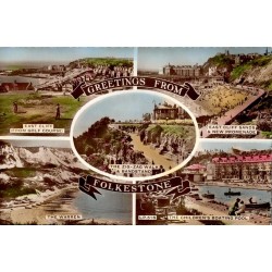 CPSM Folkestone multivue East Cliff Sands Warren et promenade Kent en 1960