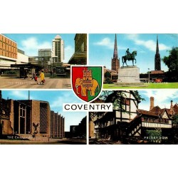 CPSM Coventry The Precinct Lady Godiva cathédrale et Priory Row Angleterre