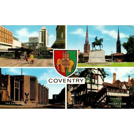 CPSM Coventry The Precinct Lady Godiva cathédrale et Priory Row Angleterre
