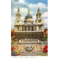 CPSM London St Paul’s Cathedral West Front cathédrale Saint-Paul et autobus rouges