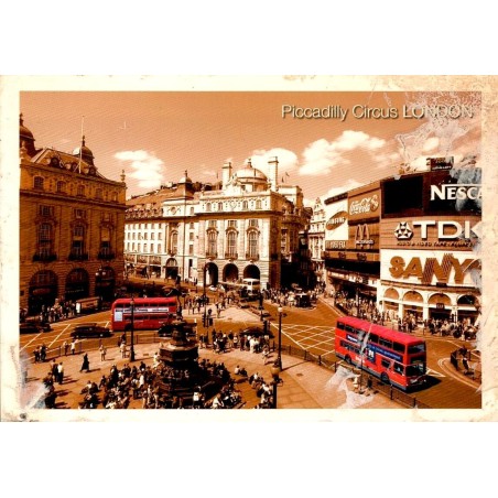 CPM Londres Piccadilly Circus bus rouges enseignes publicitaires Kardorama