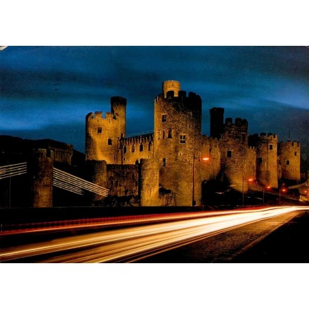 Carte postale Conwy Castle château illuminé Gwynedd Pays de Galles 1987